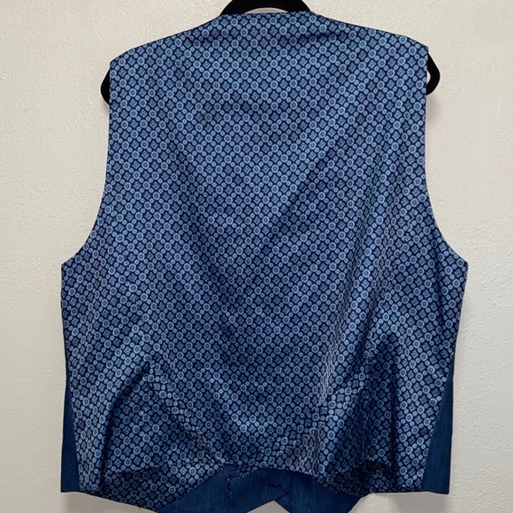 Paul Frederick Men's Blue 100% linen double breasted notch, lapel Vest 3633 - Picture 5 of 8